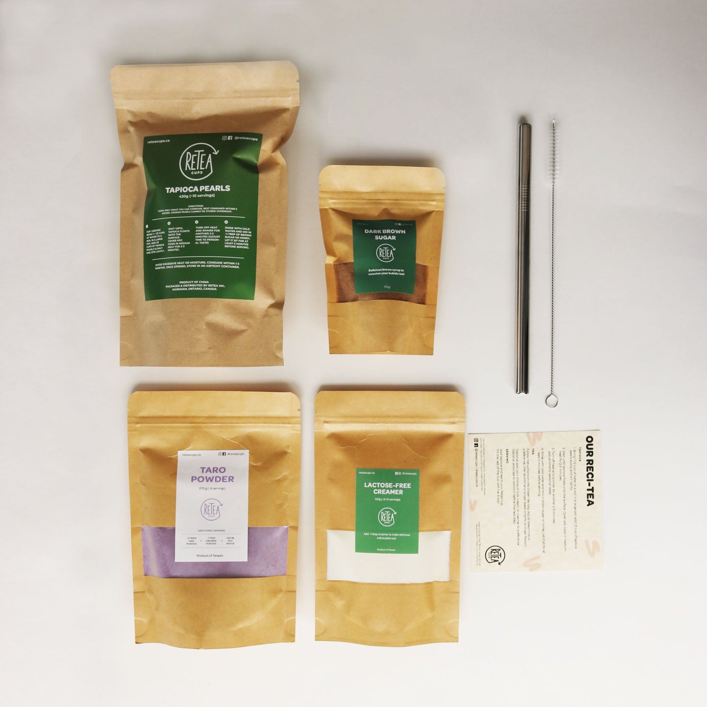 Flat Lay Shot Of Taro Bubble Tea Kit